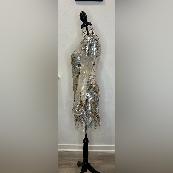 Jovani - chromed Long Sleeve Illusion Scoop Neck Sheath Dress - Picture 6 of 12